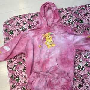 Pink Tie-Dye Hoodie with Bear Design